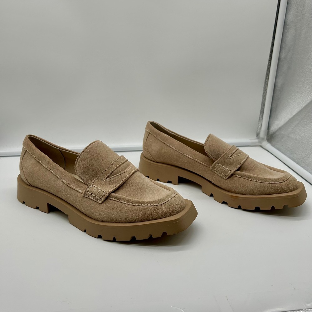 Dolce Vita Elias Tan Suede Leather Lug Sole Loafers Womens 8.5 Platform Shoes - Picture 3 of 12
